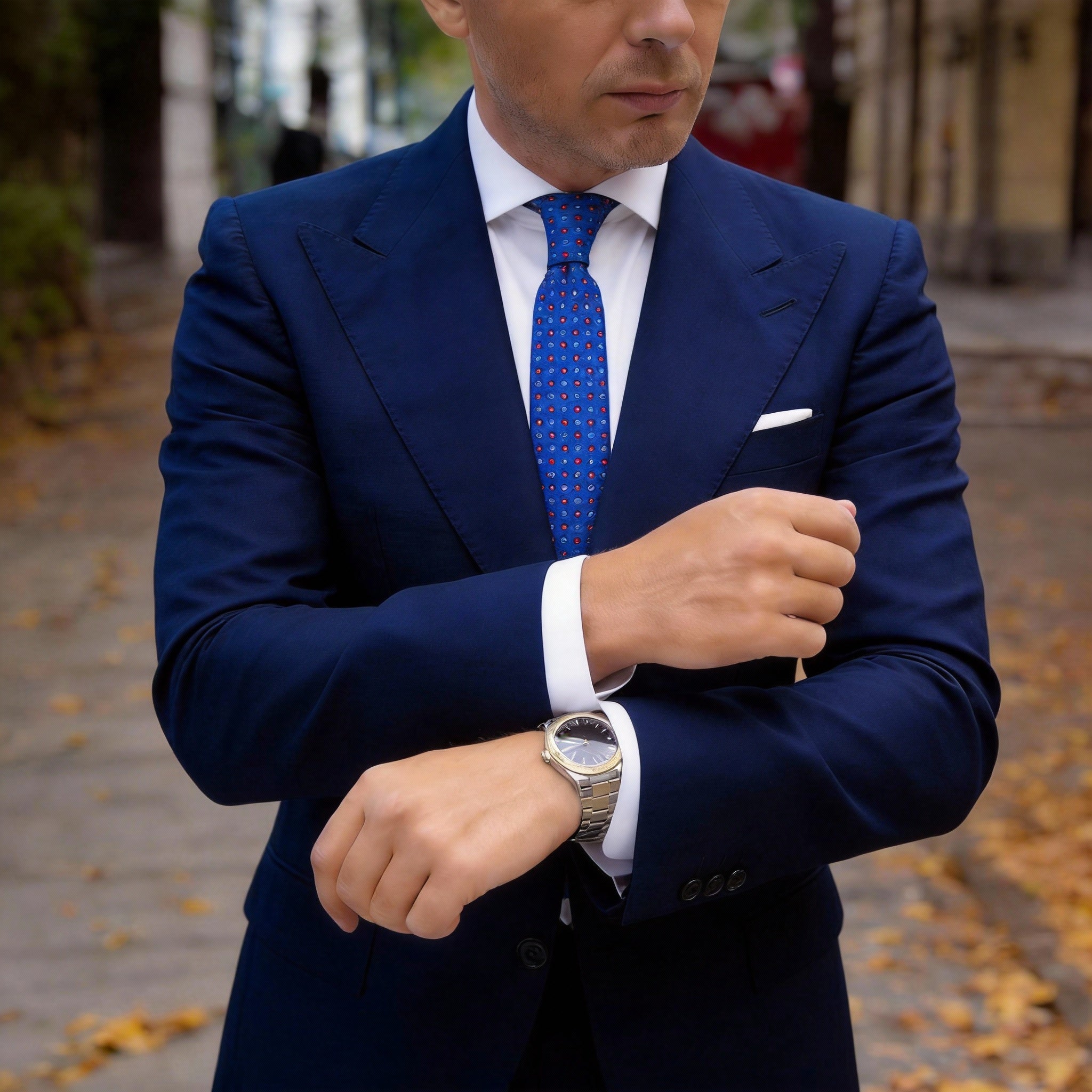 Blue with Red Floral Necktie