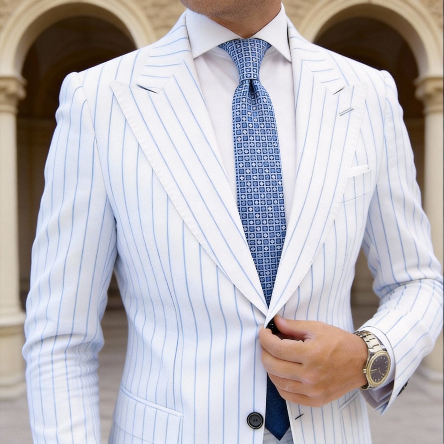 Light Blue with Dark Blue Diamond Grid Necktie