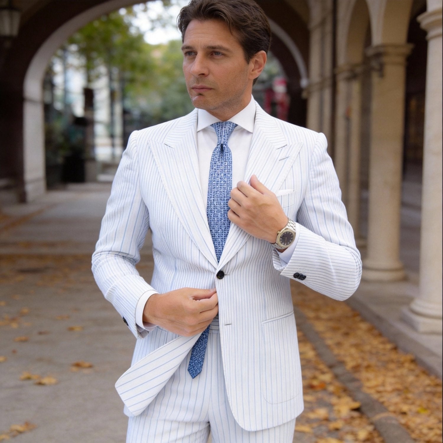 Light Blue with Dark Blue Diamond Grid Necktie