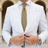 Yellow with Blue & White Diamond Grid Necktie