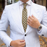 Yellow with Blue & White Diamond Grid Necktie