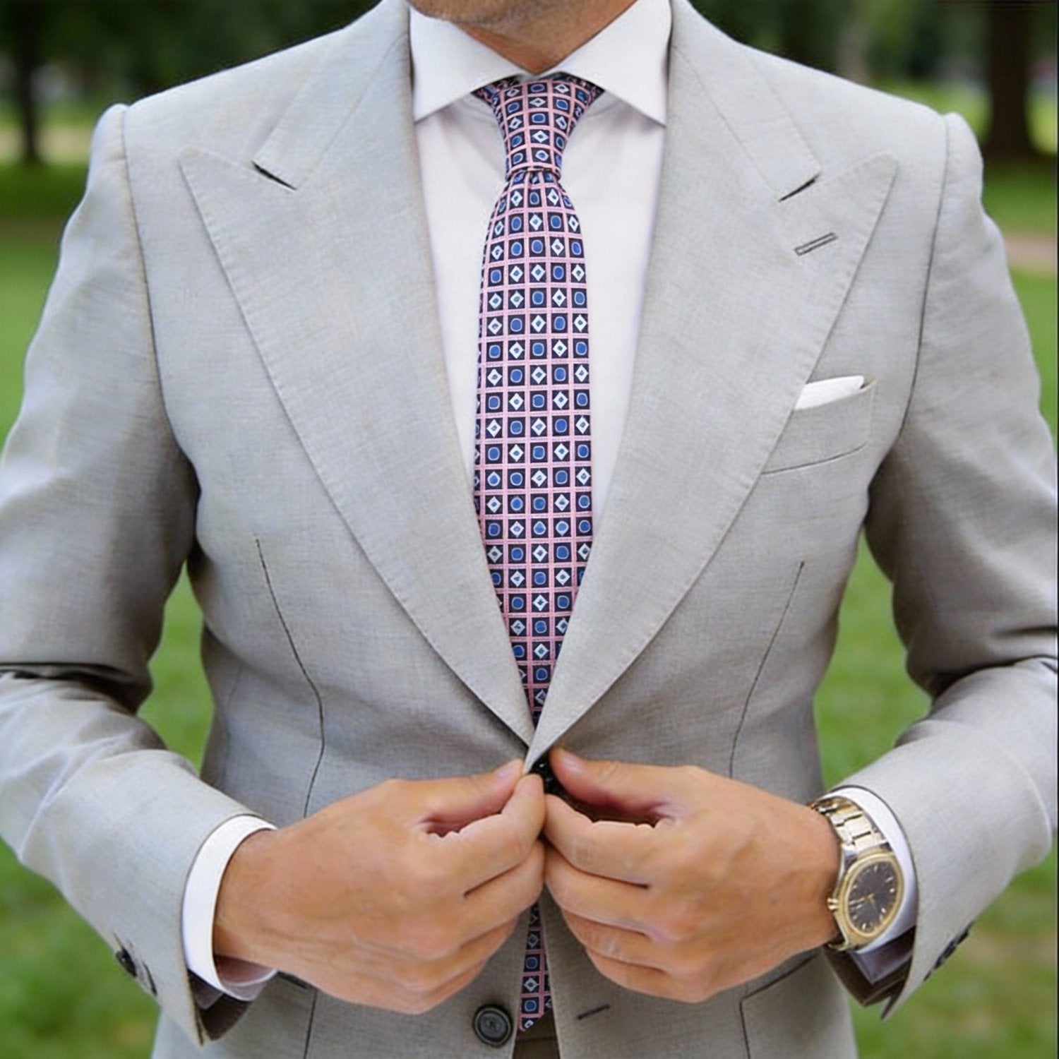 Pink with Dark Blue Diamond Necktie