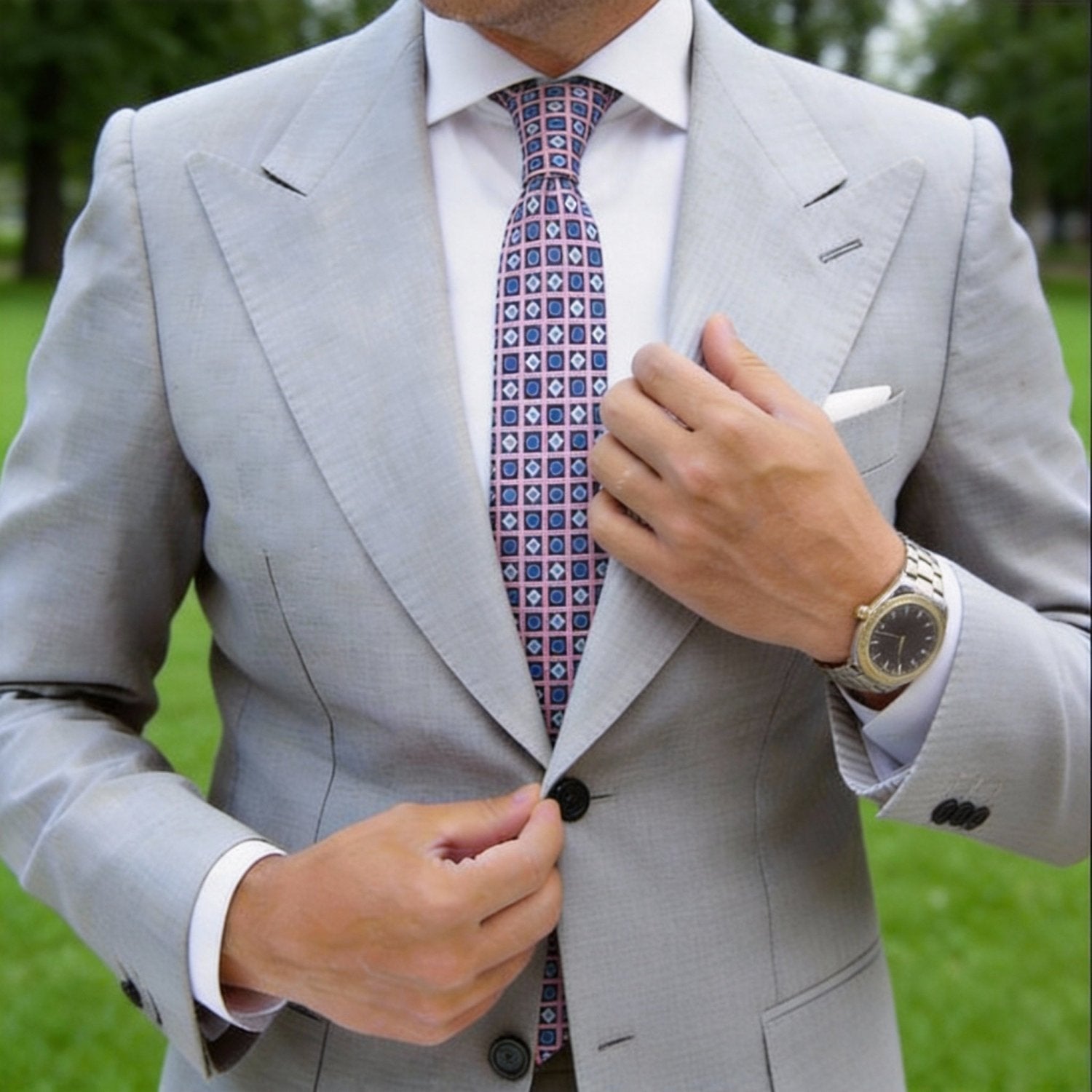 Pink with Dark Blue Diamond Necktie