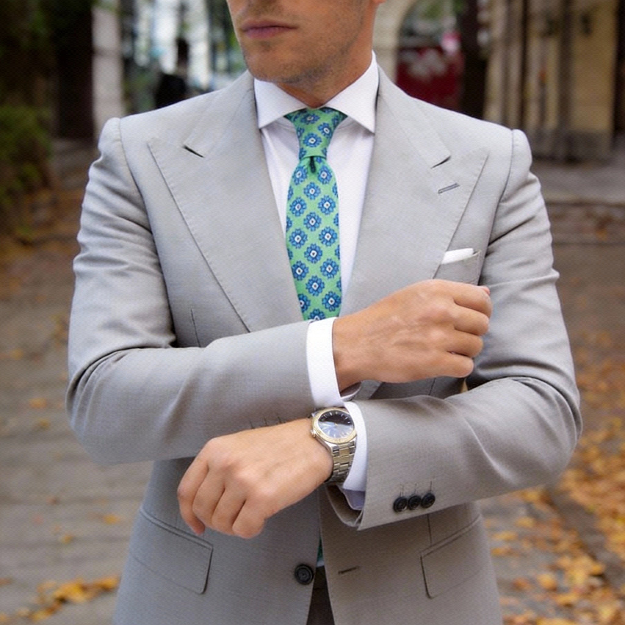 Light Green with Blue Flowers Necktie