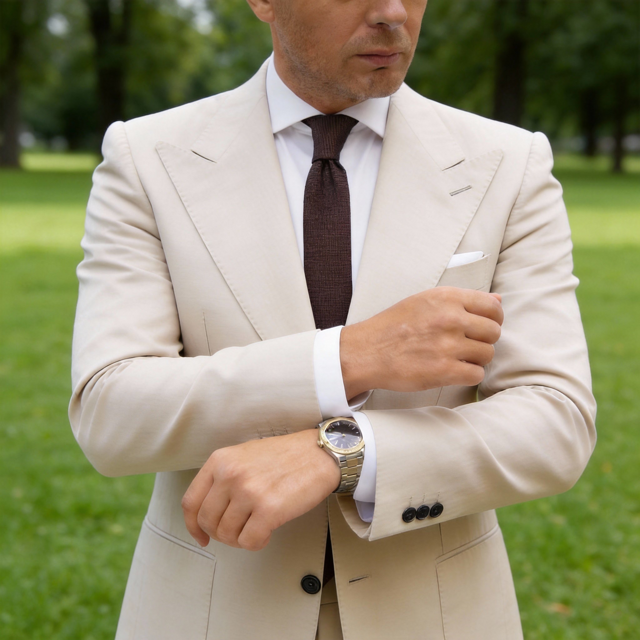 Brown With Dark Grid Necktie