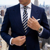 Navy Blue with Cream-white Diagonal Striped Necktie