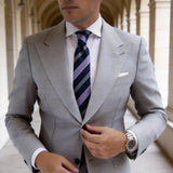 Navy Blue With Purple White Diagonal Striped Necktie