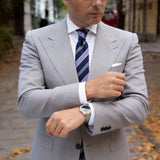 Navy Blue With Purple White Diagonal Striped Necktie