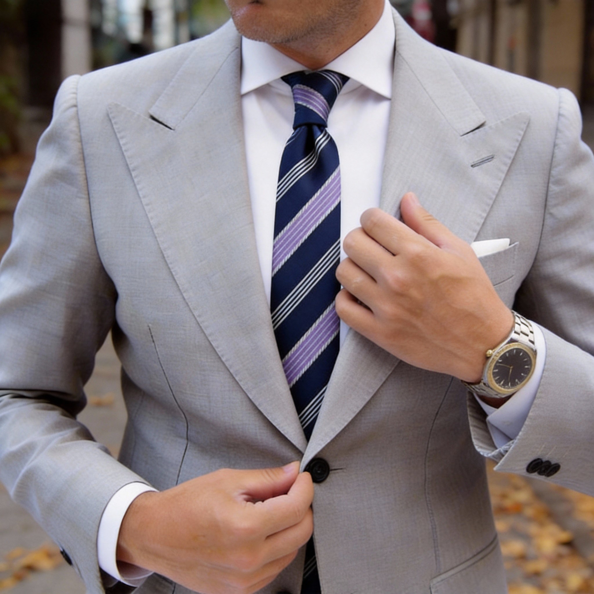 Navy Blue With Purple White Diagonal Striped Necktie