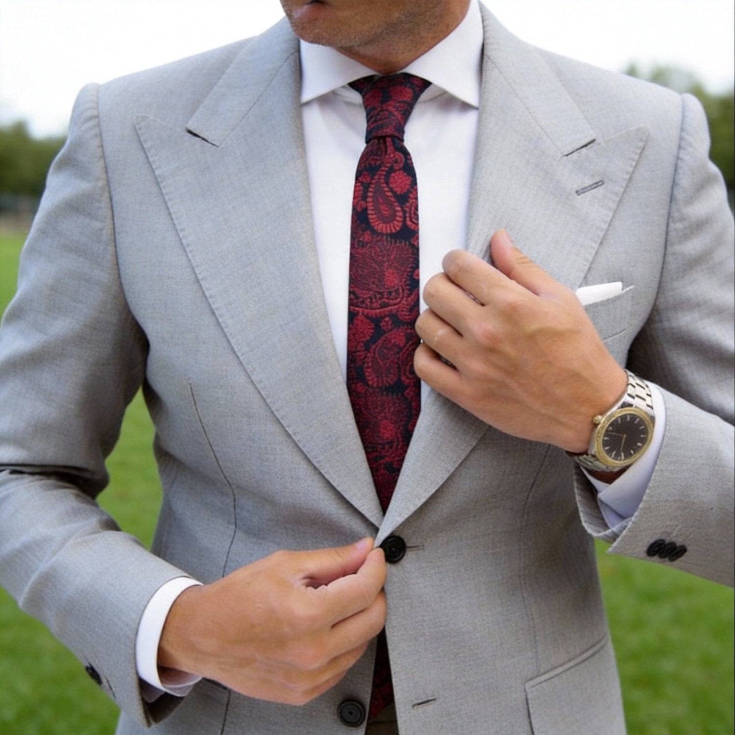 Dark Blue With Red Paisley Necktie