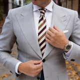 Cream With Brown Diagonal Stripes Necktie