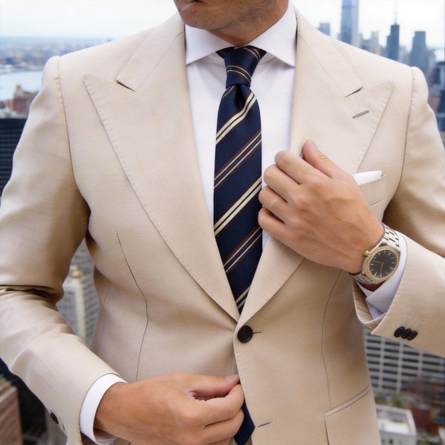 Navy Blue with Brown & Beige Stripes Necktie