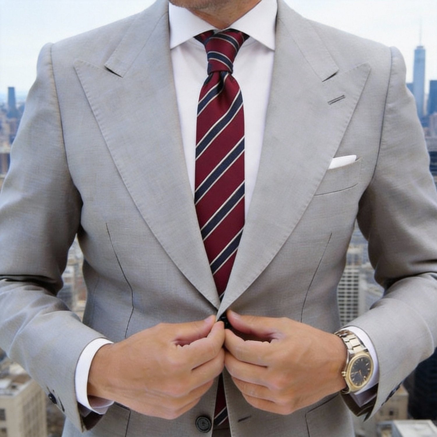 Burgundy With Navy Blue Diagonal Stripes Necktie