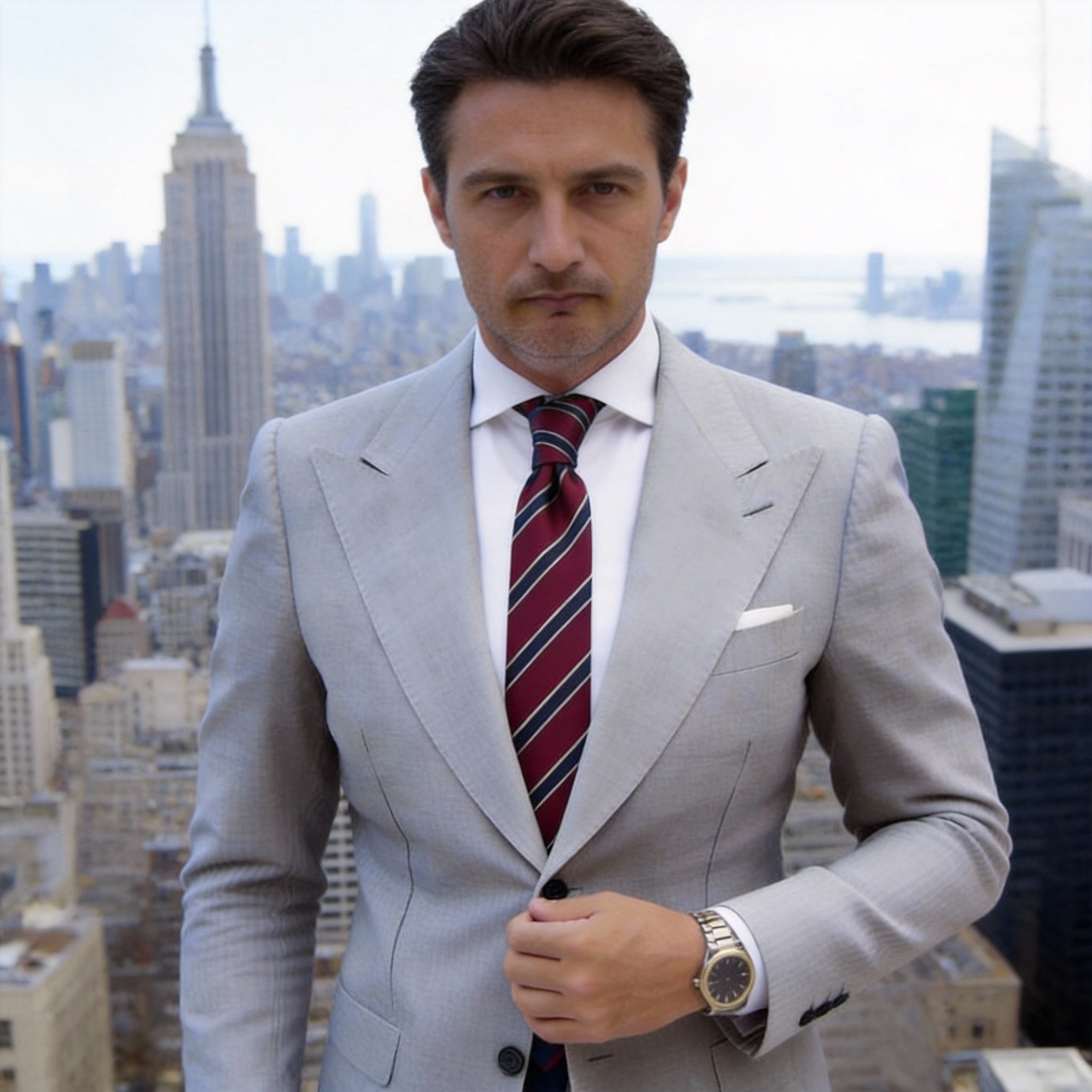 Burgundy With Navy Blue Diagonal Stripes Necktie