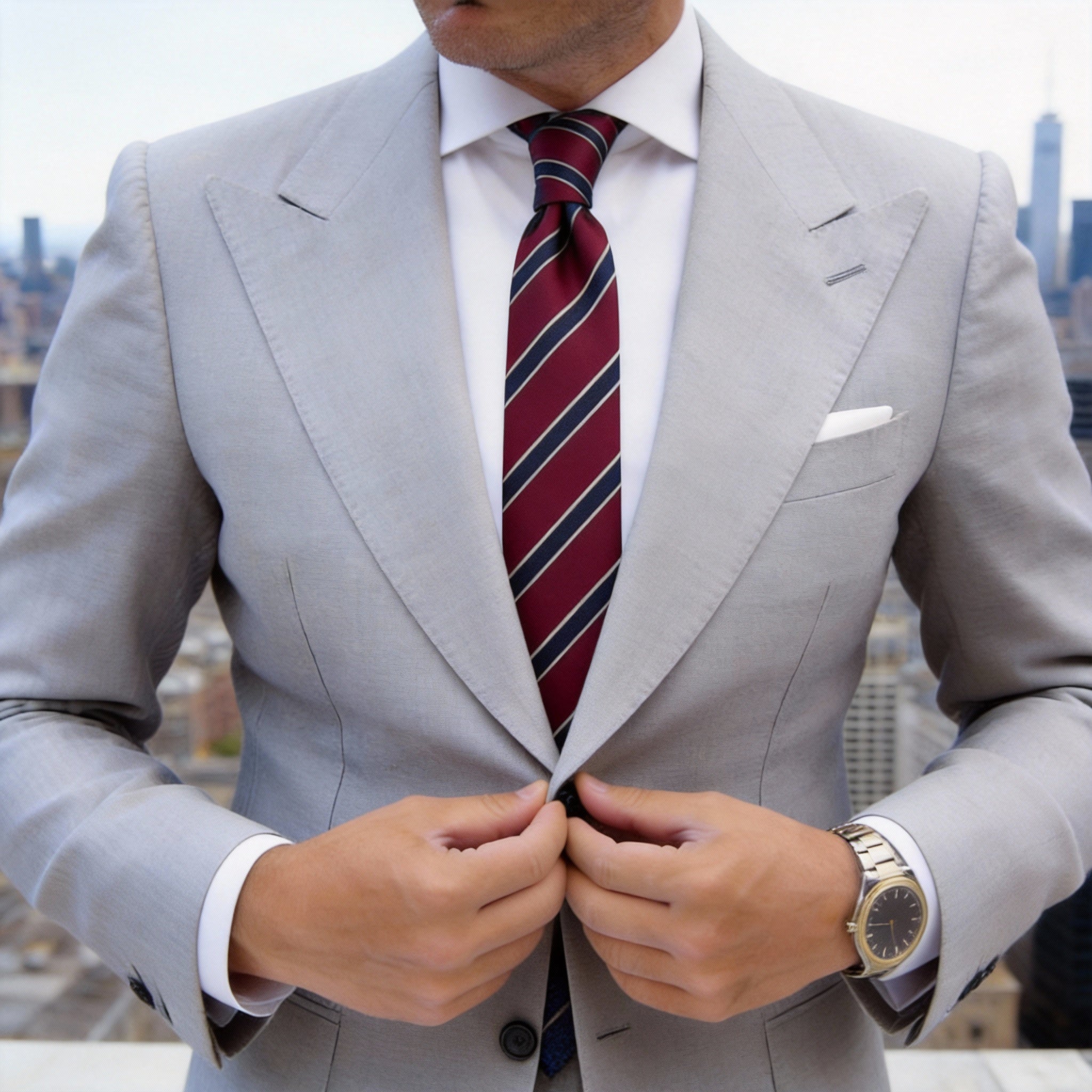 Burgundy With Navy Blue Diagonal Stripes Necktie