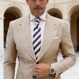 Light Beige with Blue & Brown Diagonal Stripes Necktie