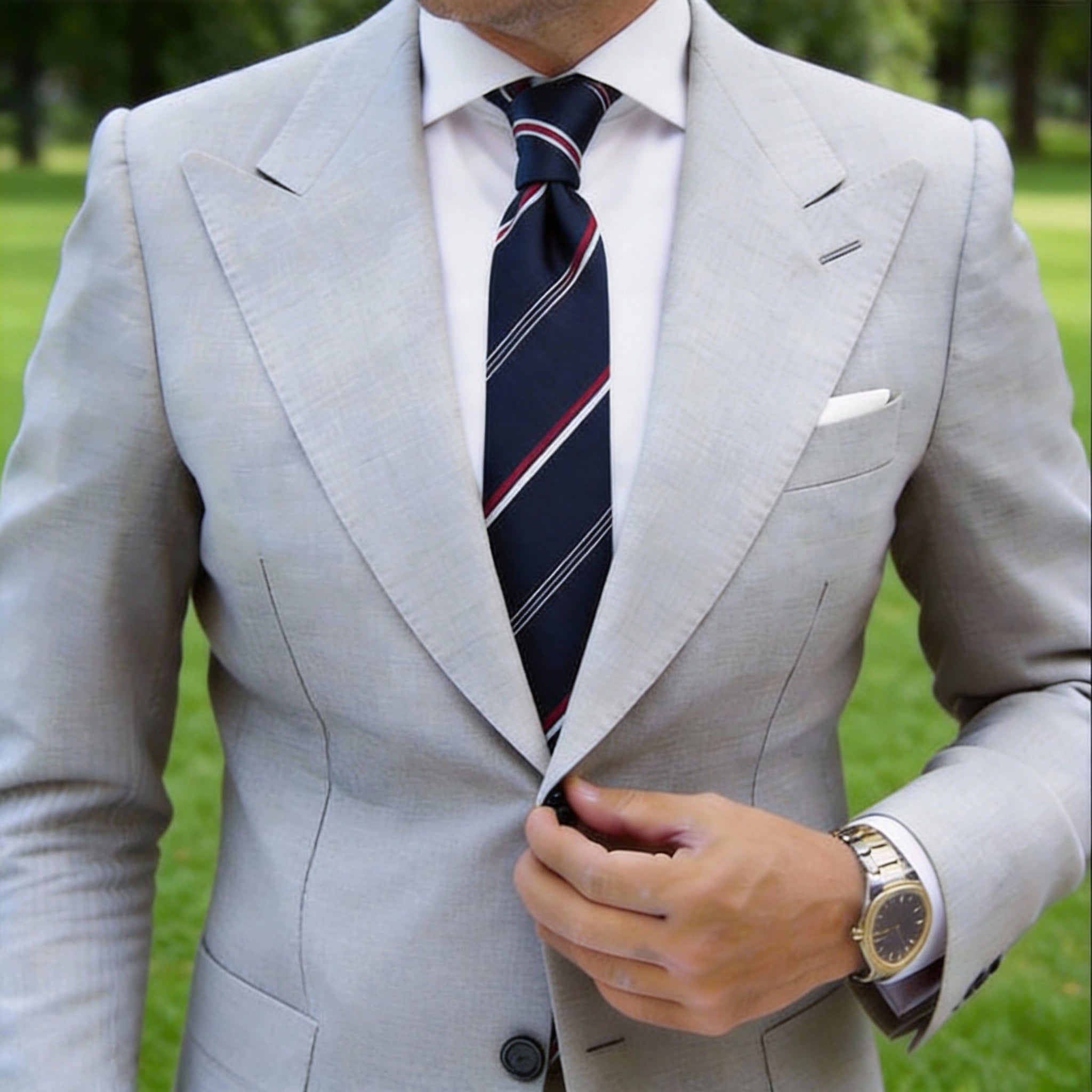 Navy Blue with Red and White Stripes Necktie