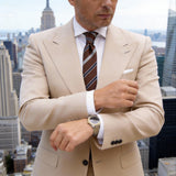 Brown With White And Dark Blue Stripes Necktie