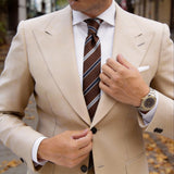 Brown With White And Dark Blue Stripes Necktie