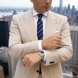 Navy Blue Necktie With Light Blue & Pink Stripes