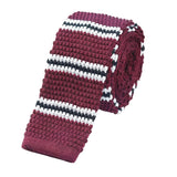 Burgundy White Black Striped Knitted Tie