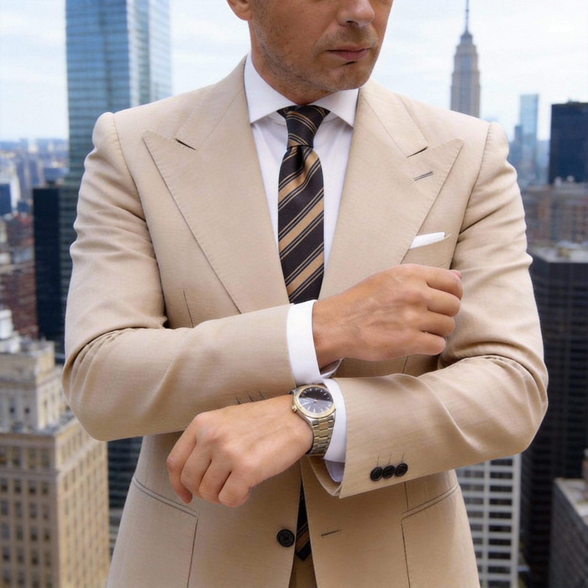 Black With Beige Striped Necktie