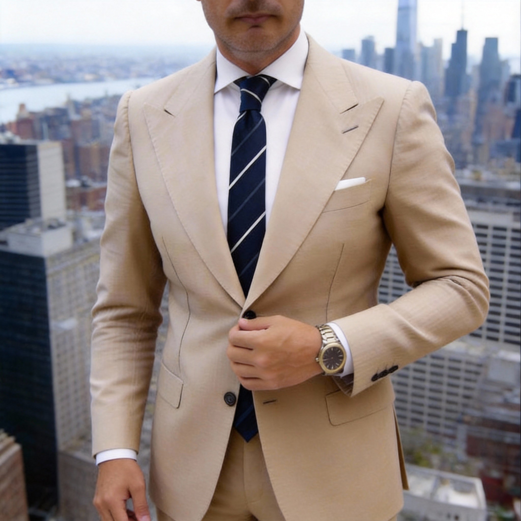 Navy Blue With White Light Gray Stripes Necktie