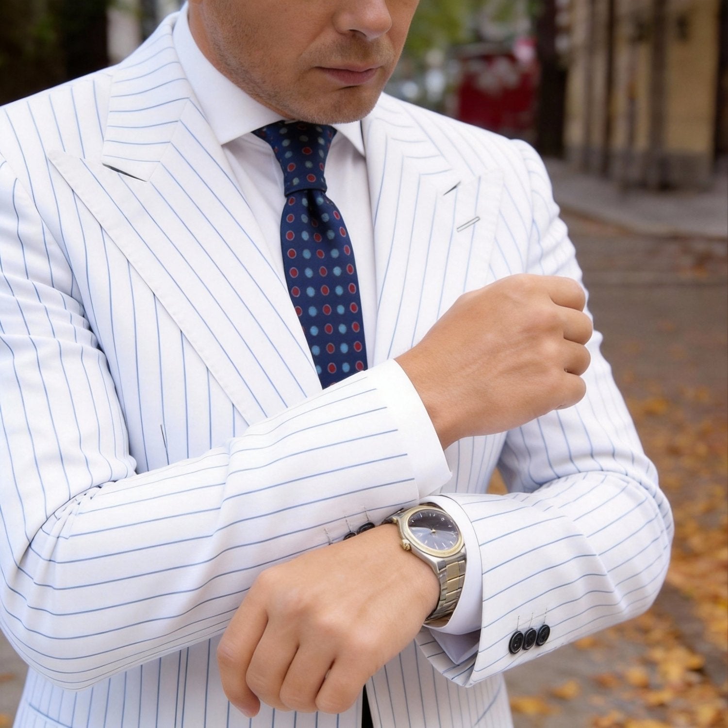 Navy Blue With Red-Blue Polka Dots Necktie