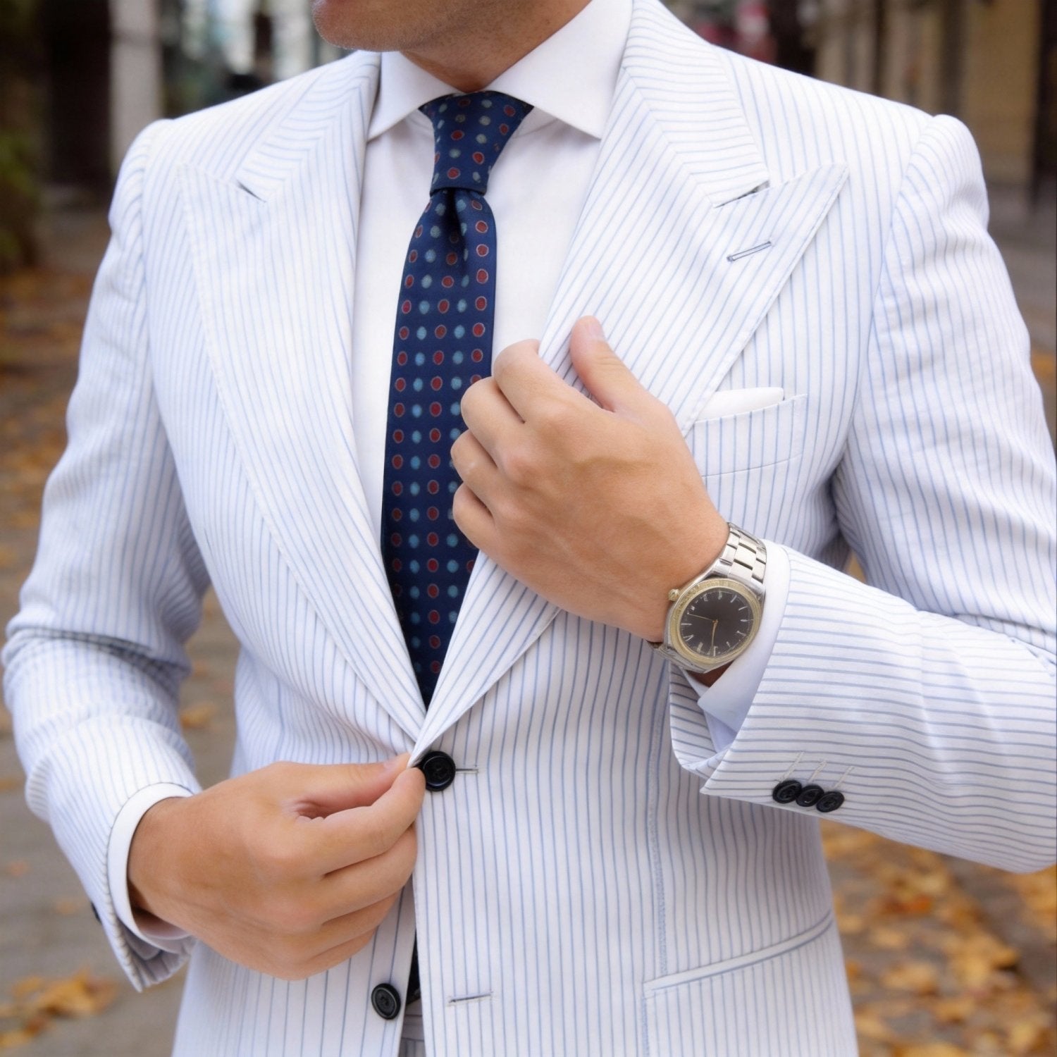 Navy Blue With Red-Blue Polka Dots Necktie
