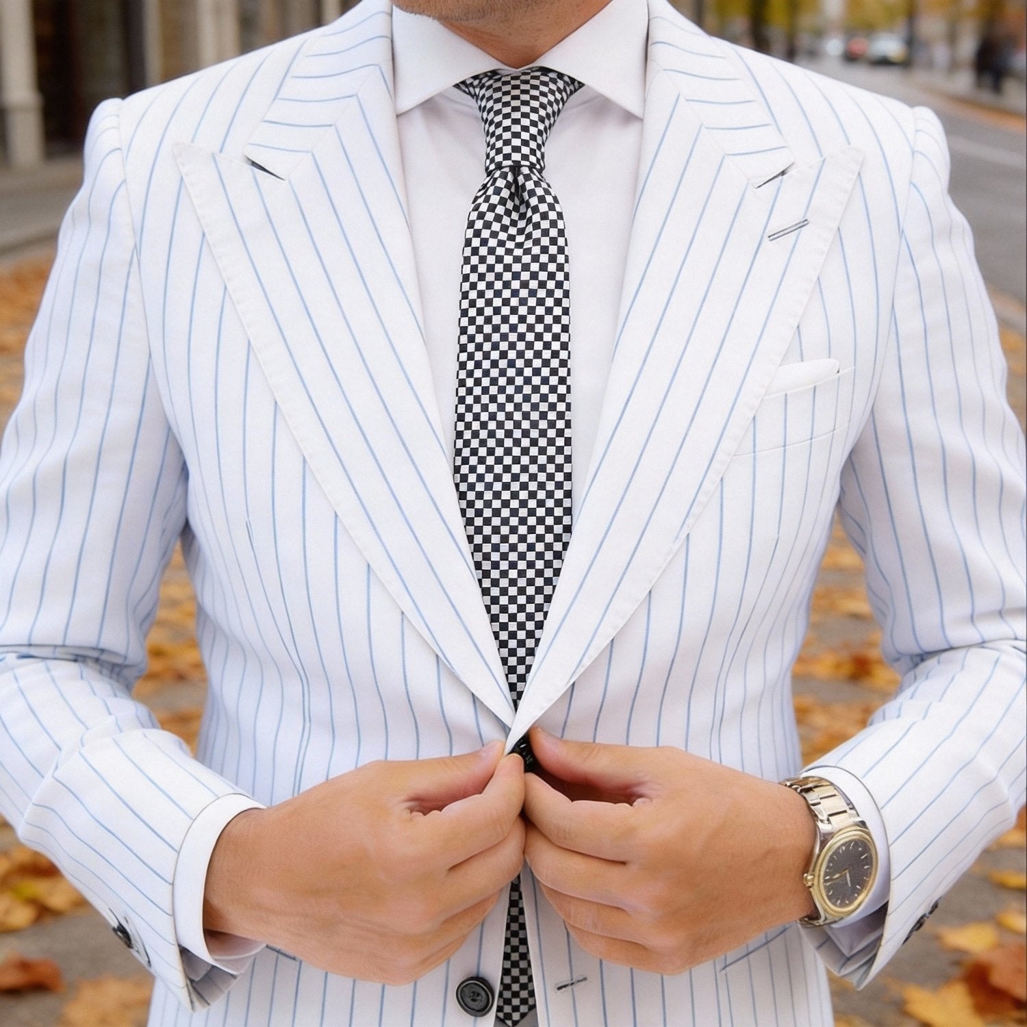 Black With White Checkered Necktie
