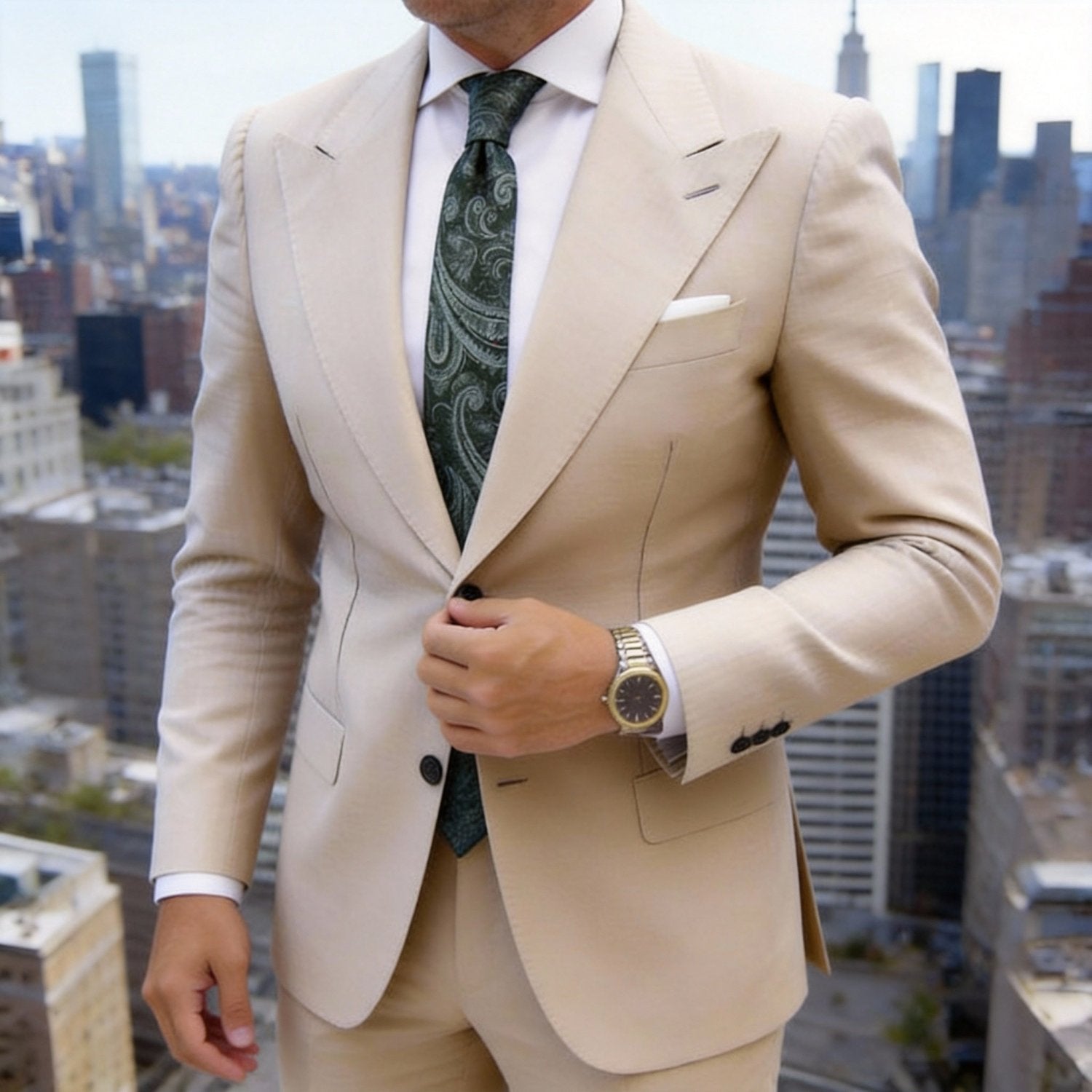 Green With White Paisley Necktie