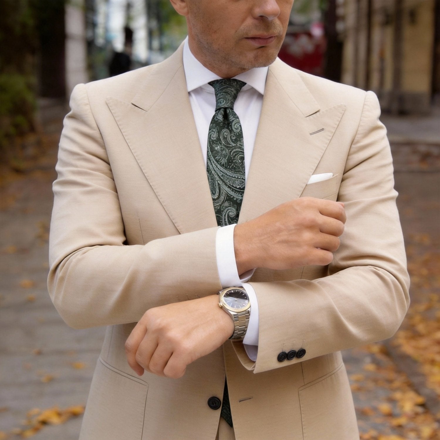 Green With White Paisley Necktie
