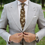 Brown with White Yellow Floral Necktie
