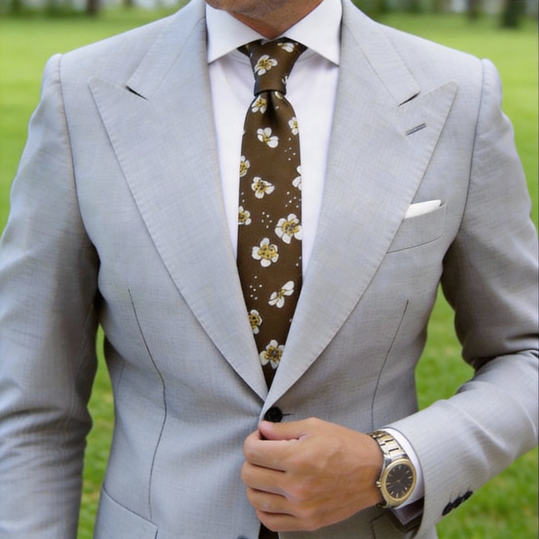 Brown with White Yellow Floral Necktie