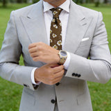 Brown with White Yellow Floral Necktie