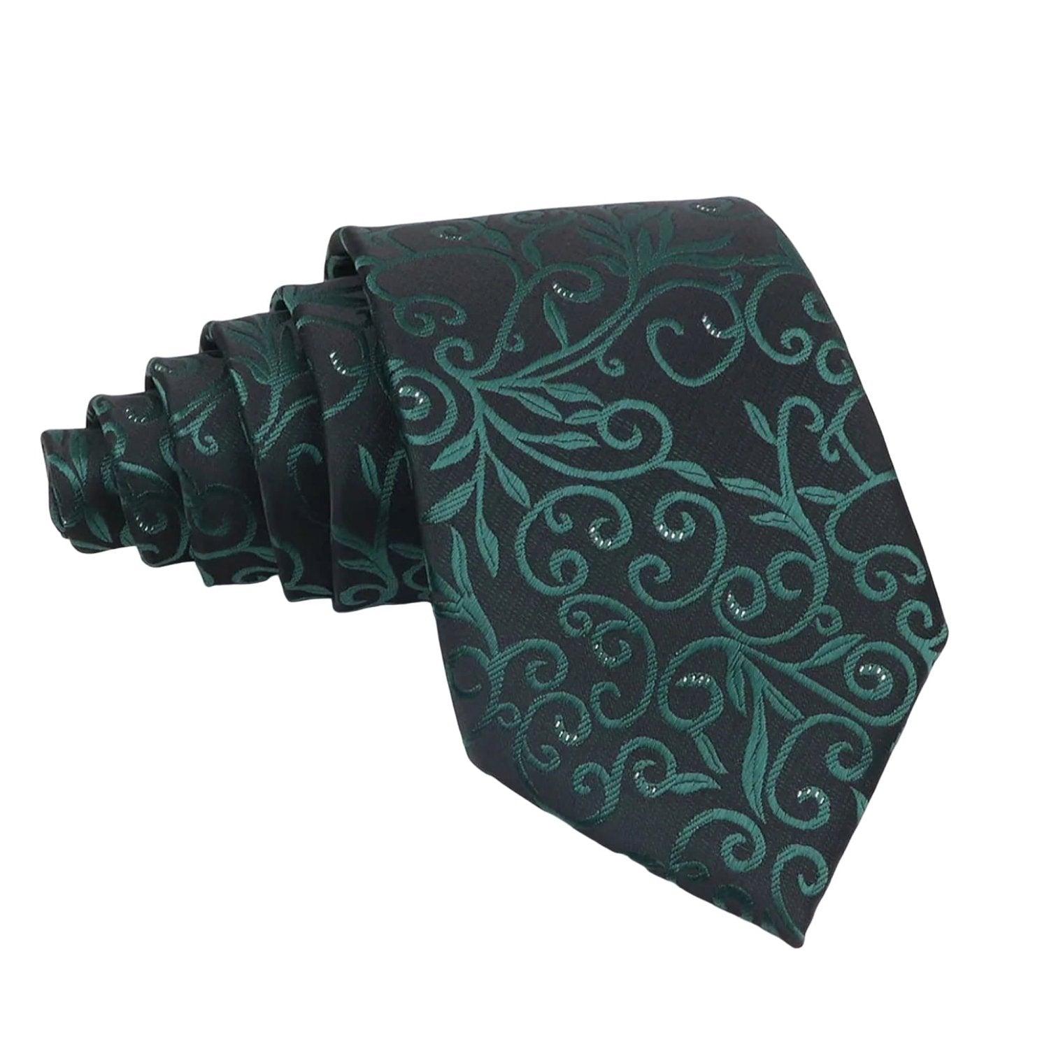 Black With Green Floral Scroll Necktie