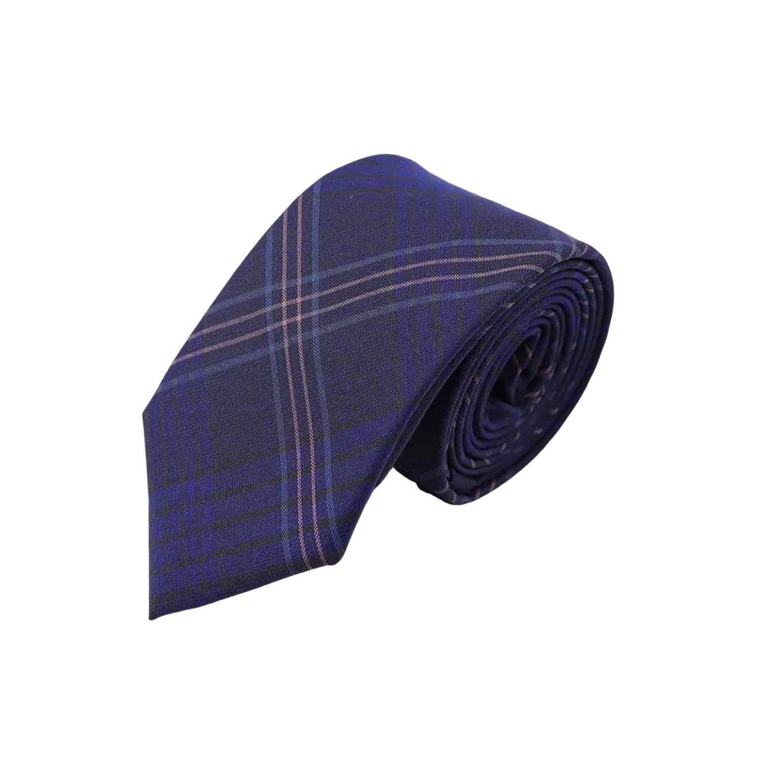 Dark Blue with Light Pink Plaid Necktie