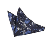 Navy Blue Silver Floral Pocket Square