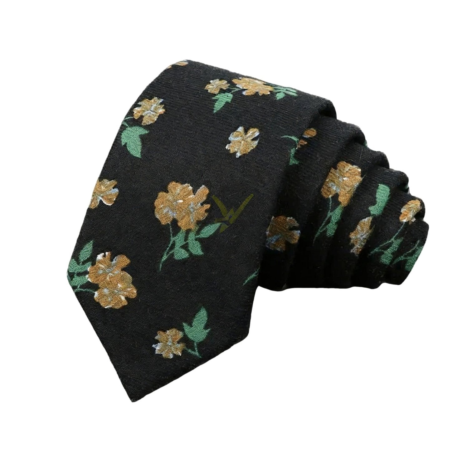 Black Necktie With Yellow Floral