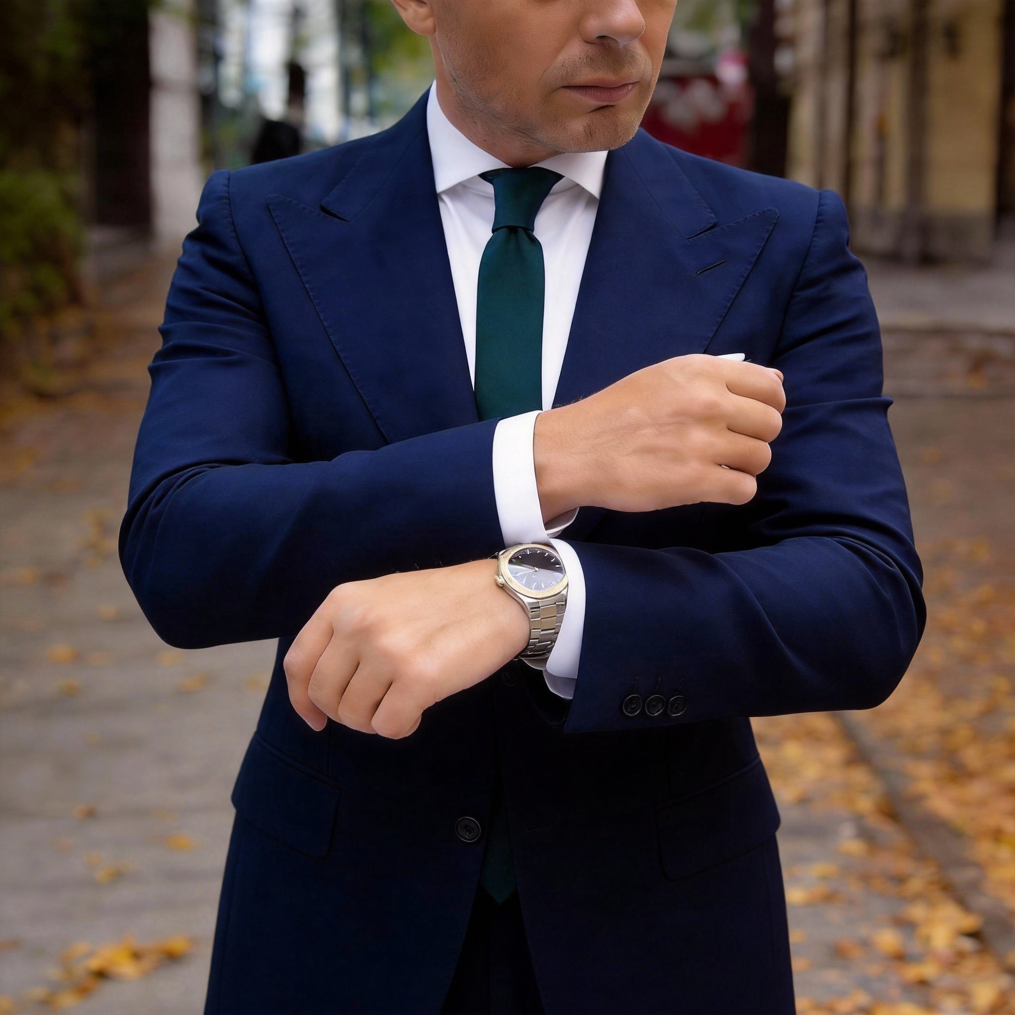 Dark Green With Black Striped Necktie