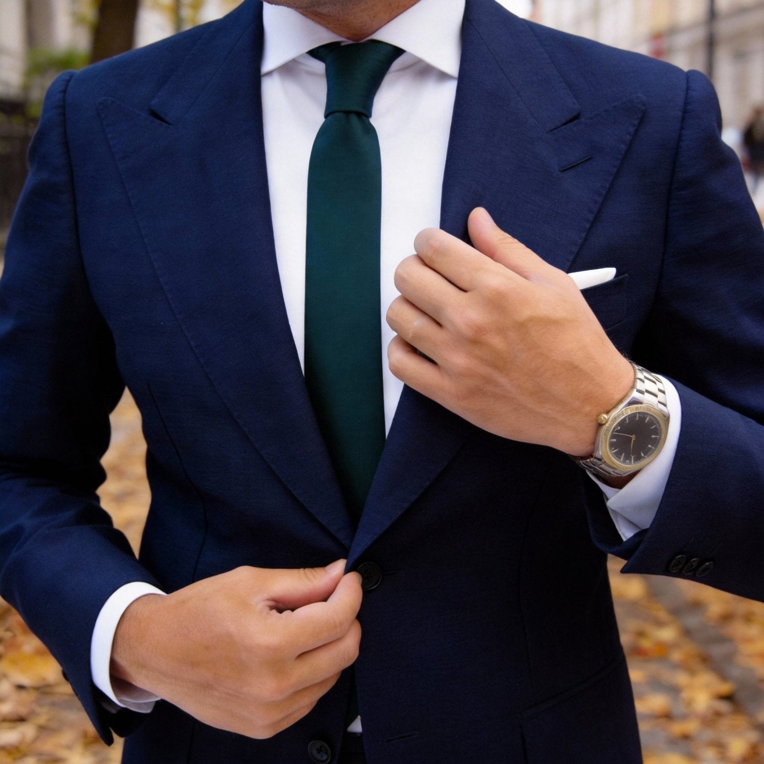 Dark Green With Black Striped Necktie