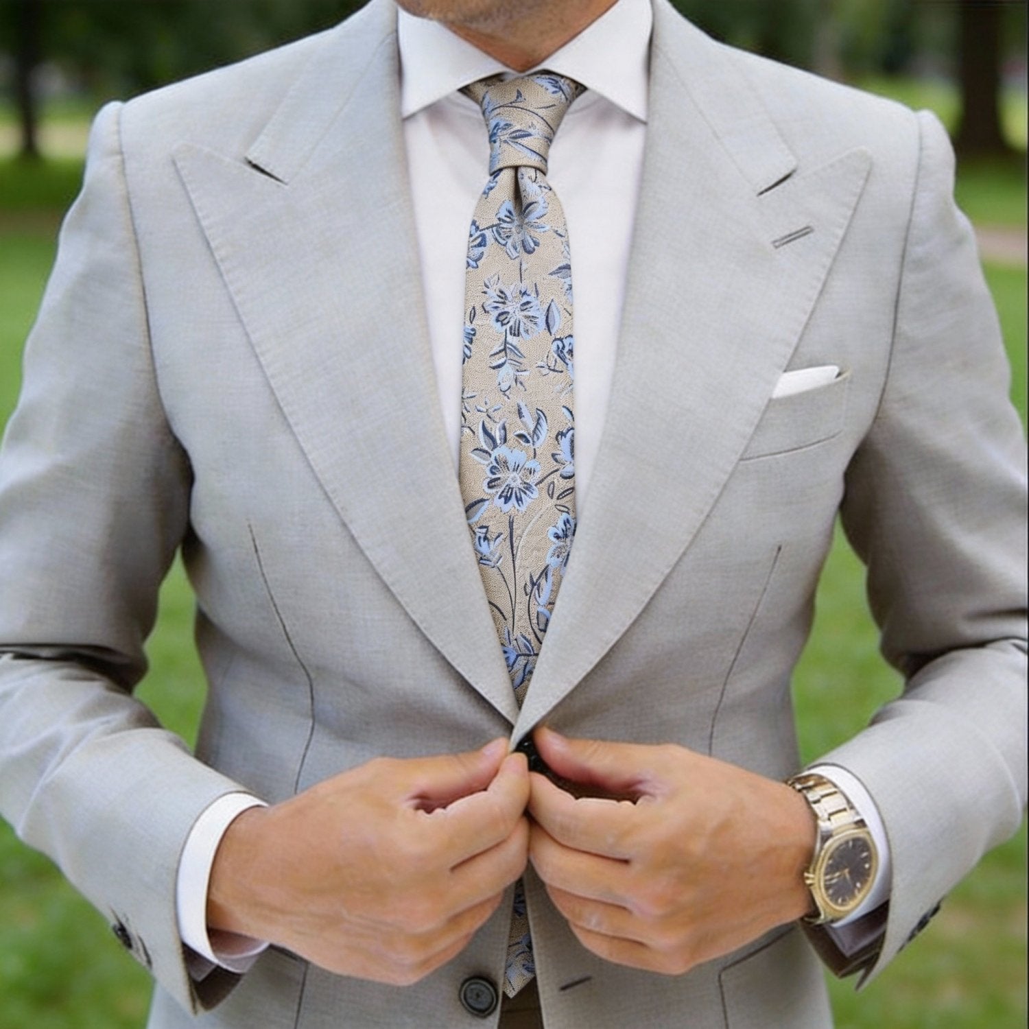 Light Gray with Blue Small Motifs Necktie