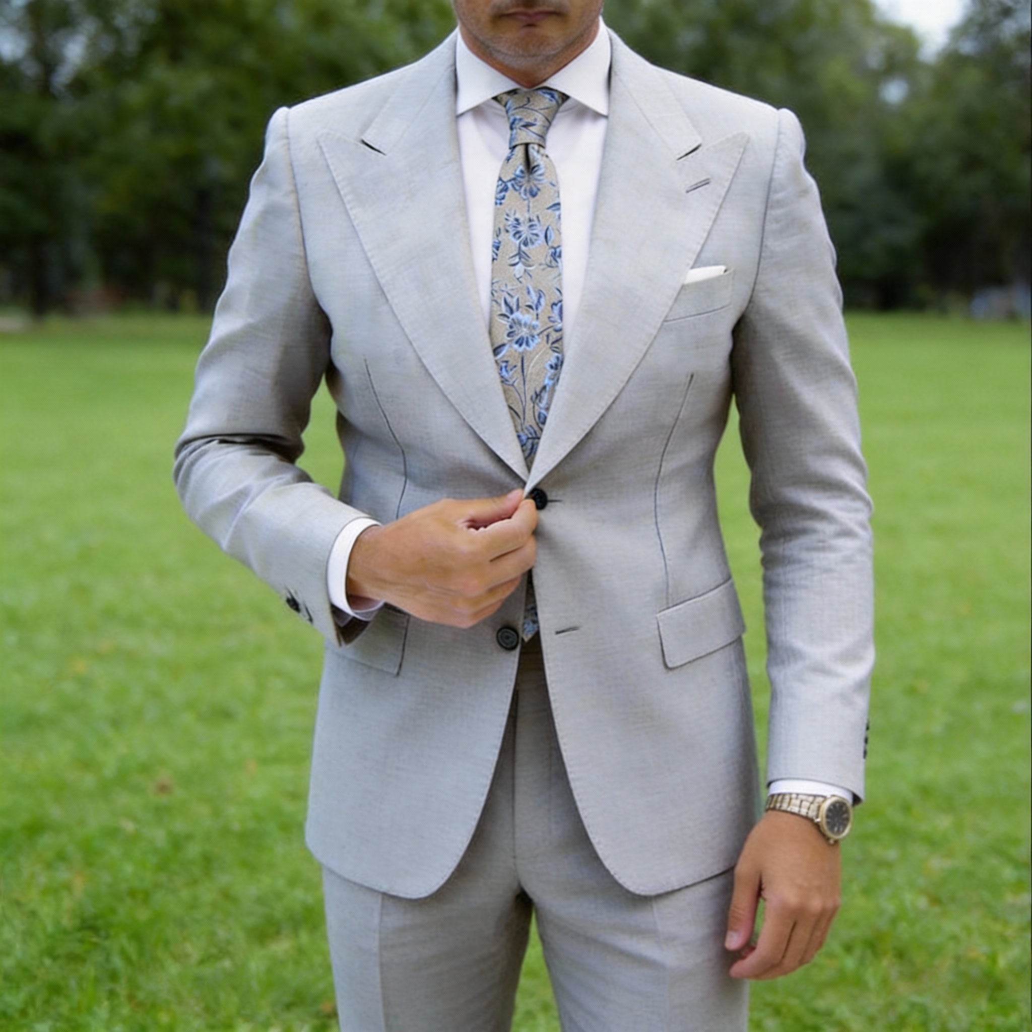 Light Gray with Blue Small Motifs Necktie