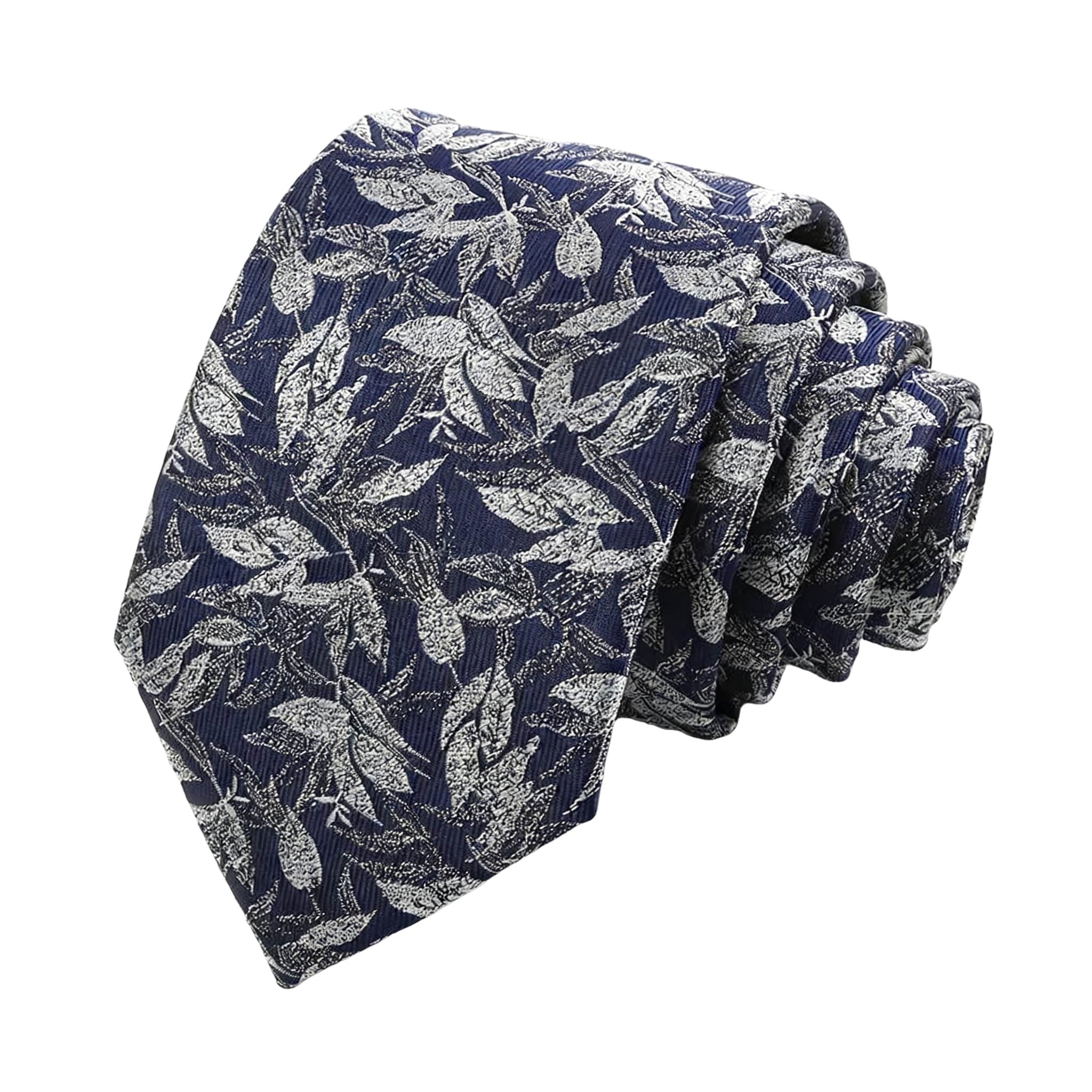 Navy Blue Silver Leaf Necktie