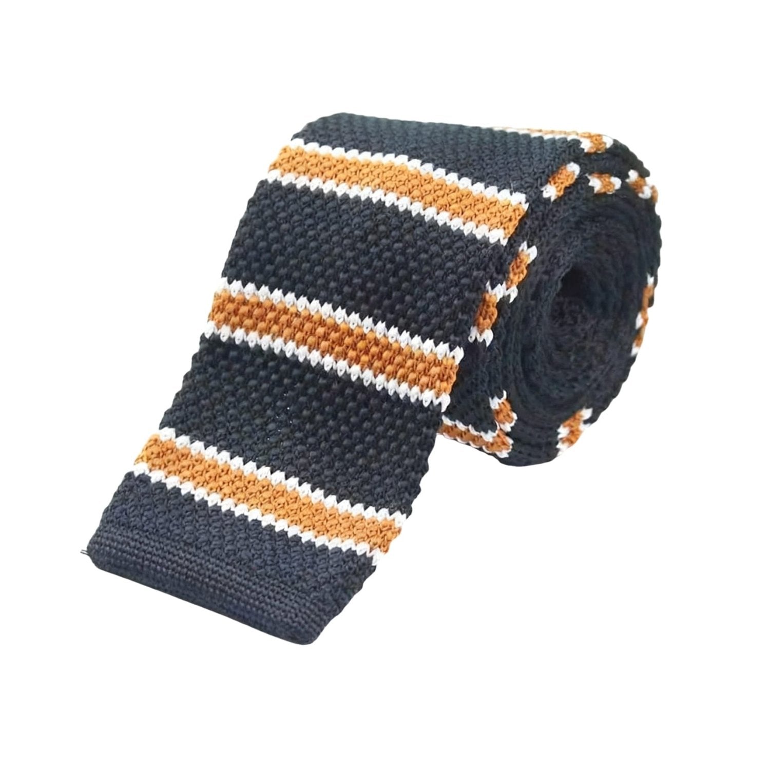 Black With Orange White Striped Knitted Necktie