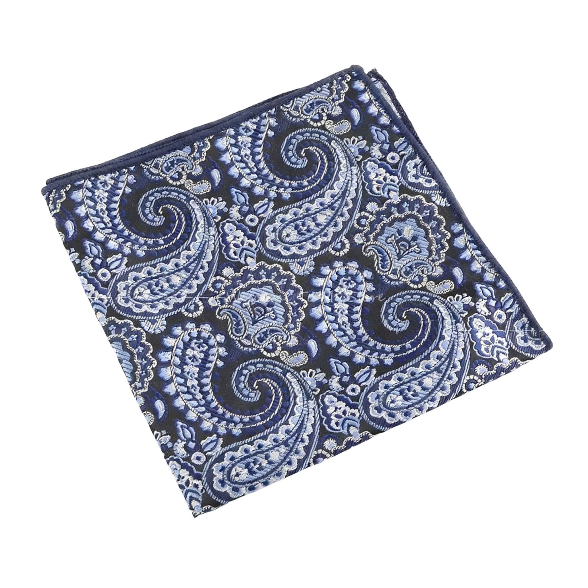Navy Blue White Paisley Pocket Square