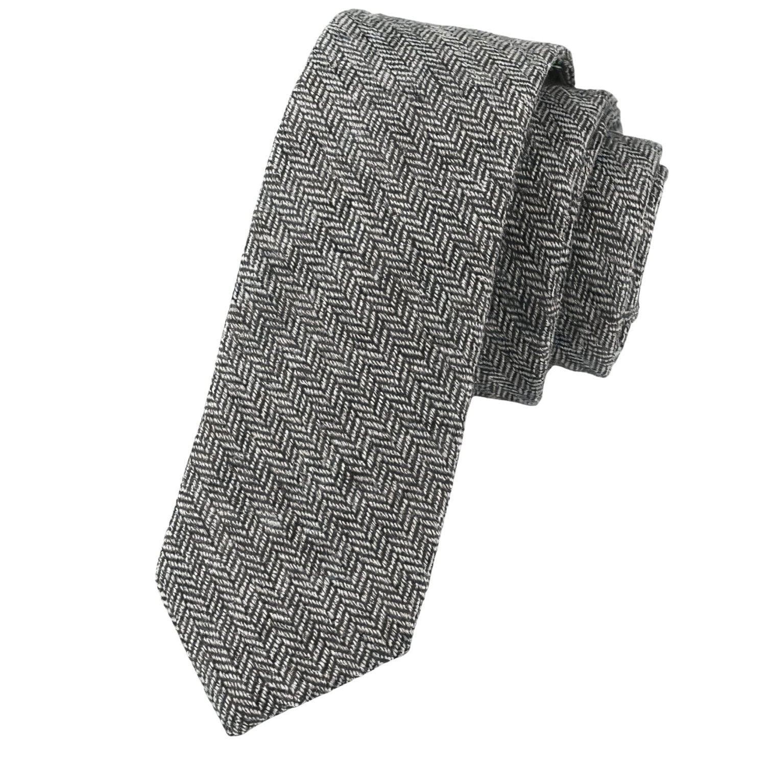Gray With White Herringbone Necktie