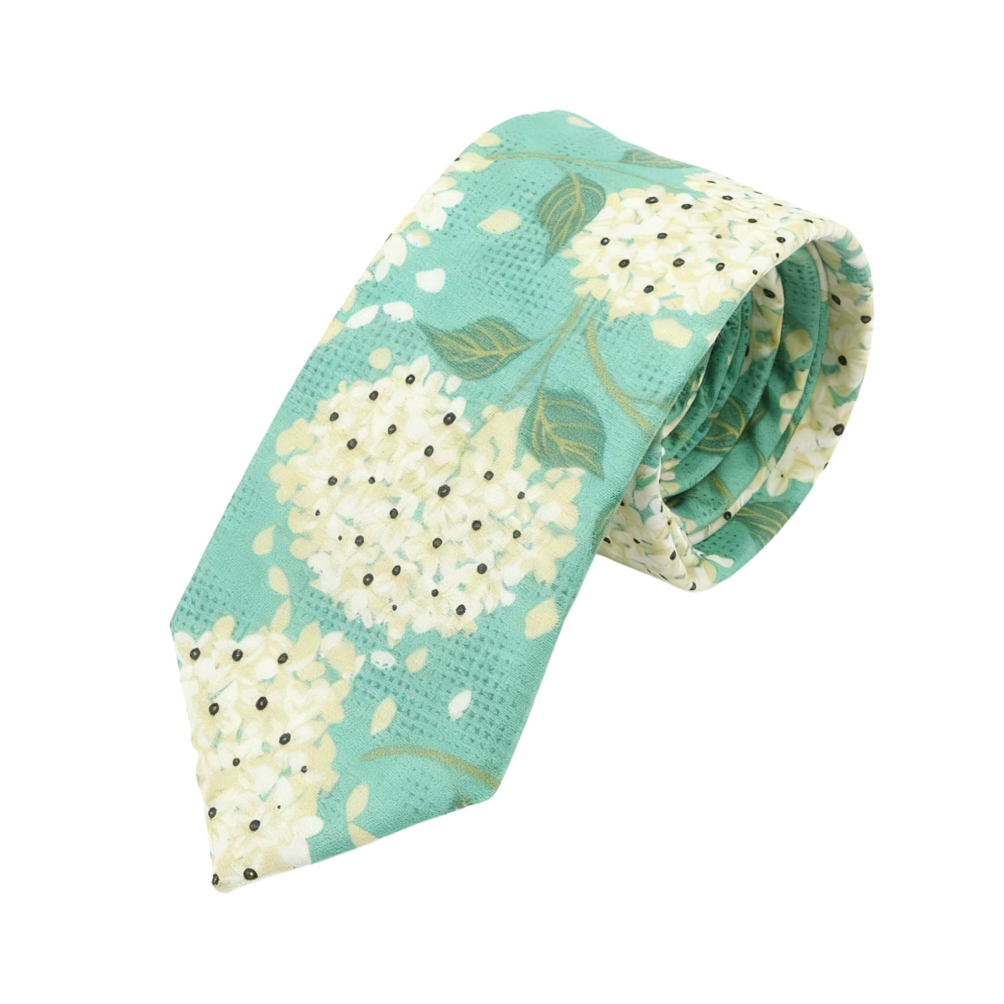 Aqua White Floral Necktie