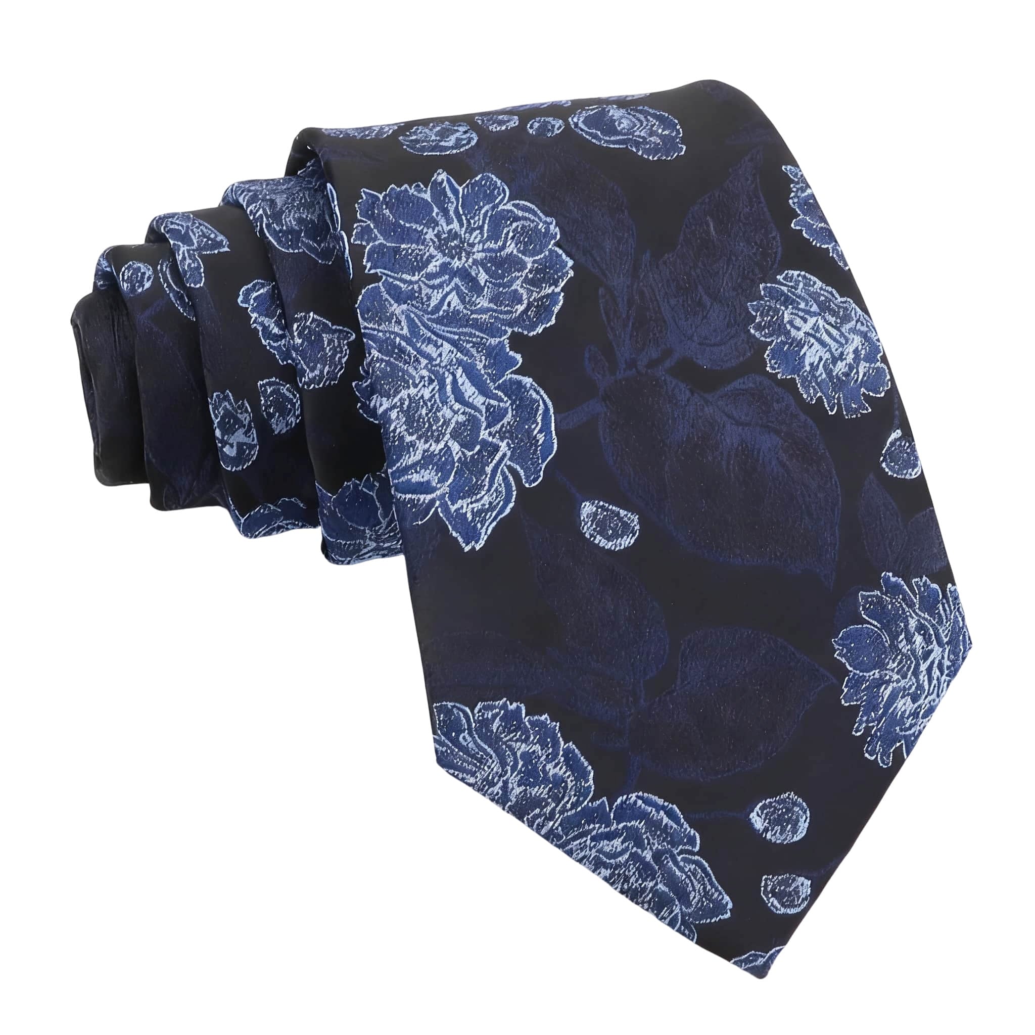 Black Blue Floral Necktie