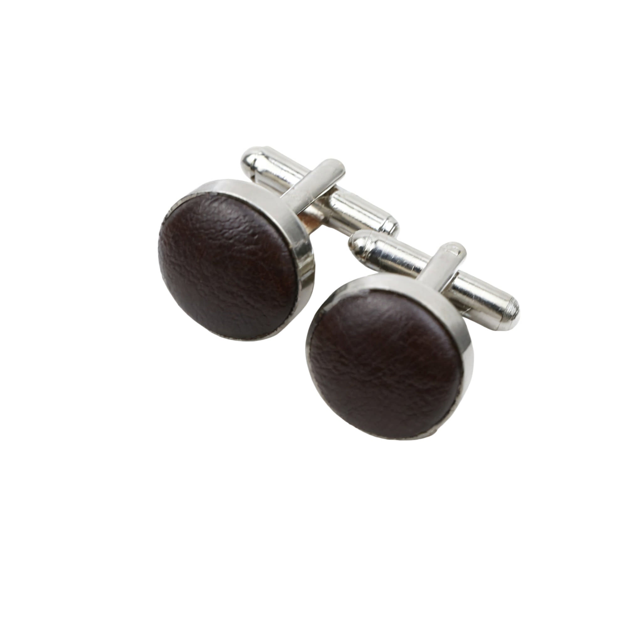 Brown Silver Solid Cufflink